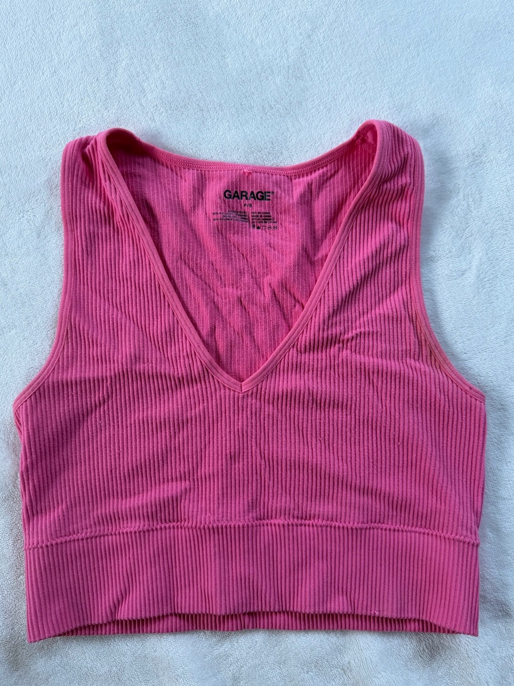 Garage Pink Ribbed V-Neck Crop Tank